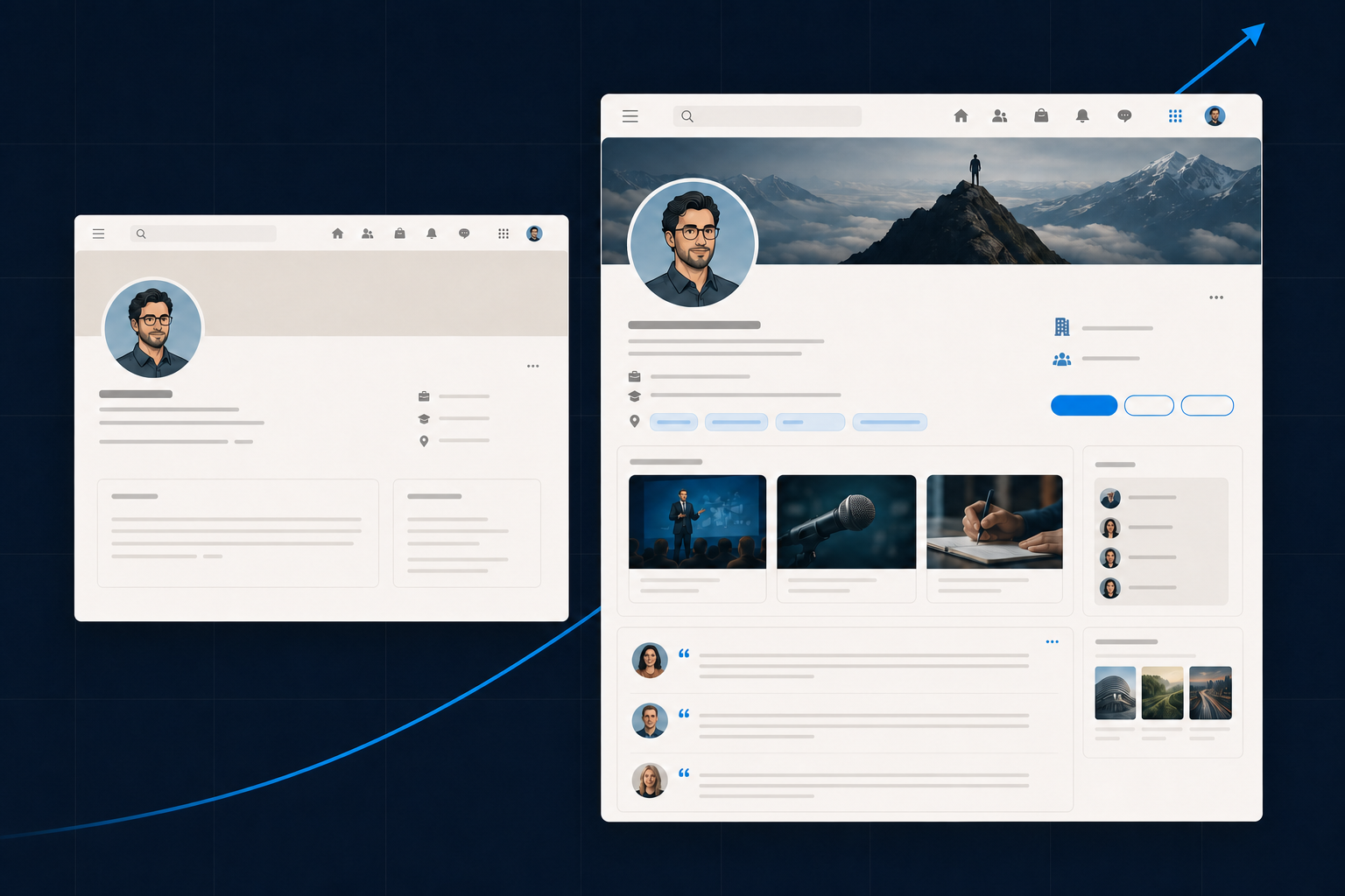 Illustrative profile transformation showing how a manufacturing expert can present a more credible professional presence
